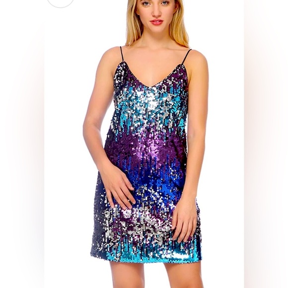 NWOT Anna Kaci midnight spaghetti strap sequin dress medium - Picture 4 of 9